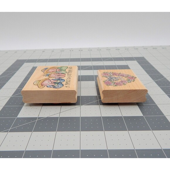 Rubber Stampede Mounted on Wood Family God Flower Heart Rubber Stamp Set of 2 - Picture 4 of 6